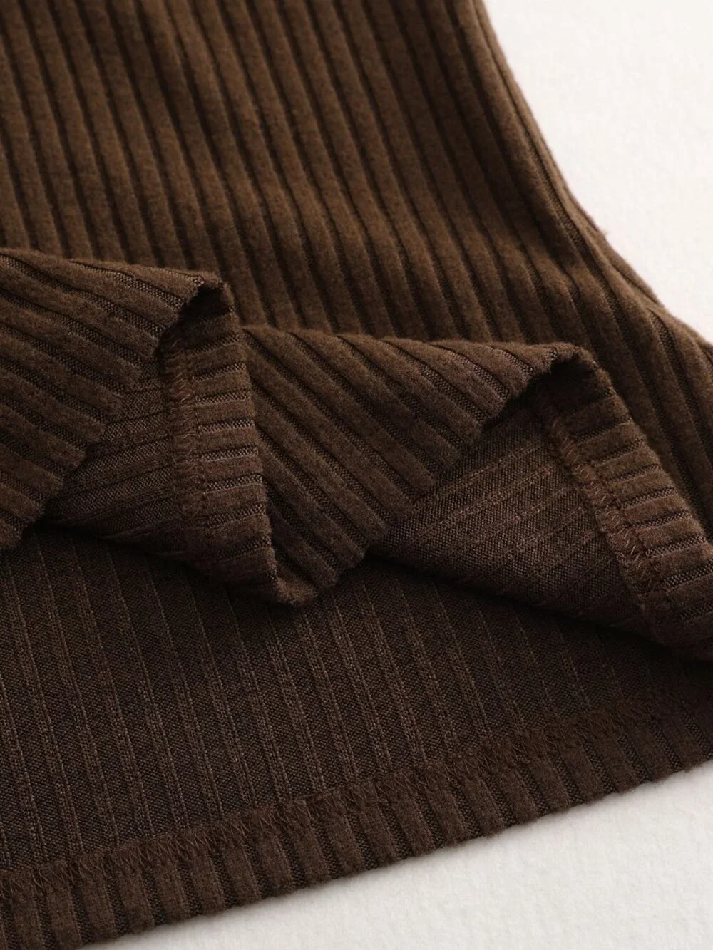 Brown Casual Women's Twisted Knot Rib-Knit Boat Neck Long Sleeve Top